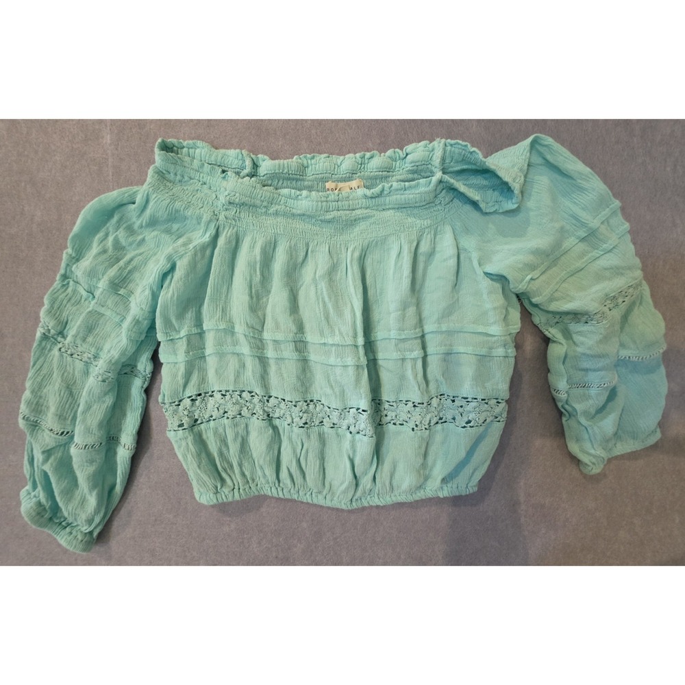 Women's Sz S Aeropostale Long Sleeve Crop Top Off The Shoulder Shirt Teal Boho